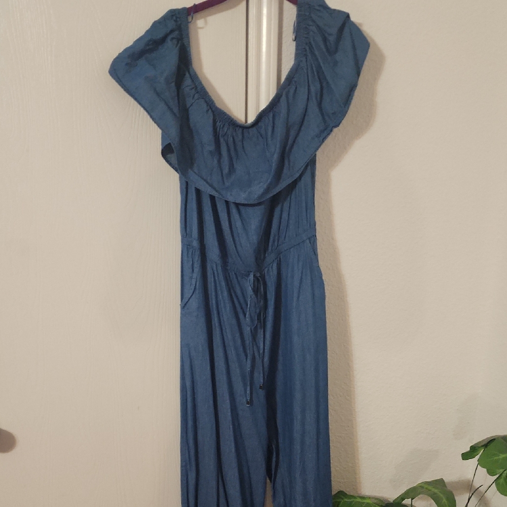 Jealous Tomato Denim Blue Off-Shoulder Jumpsuit